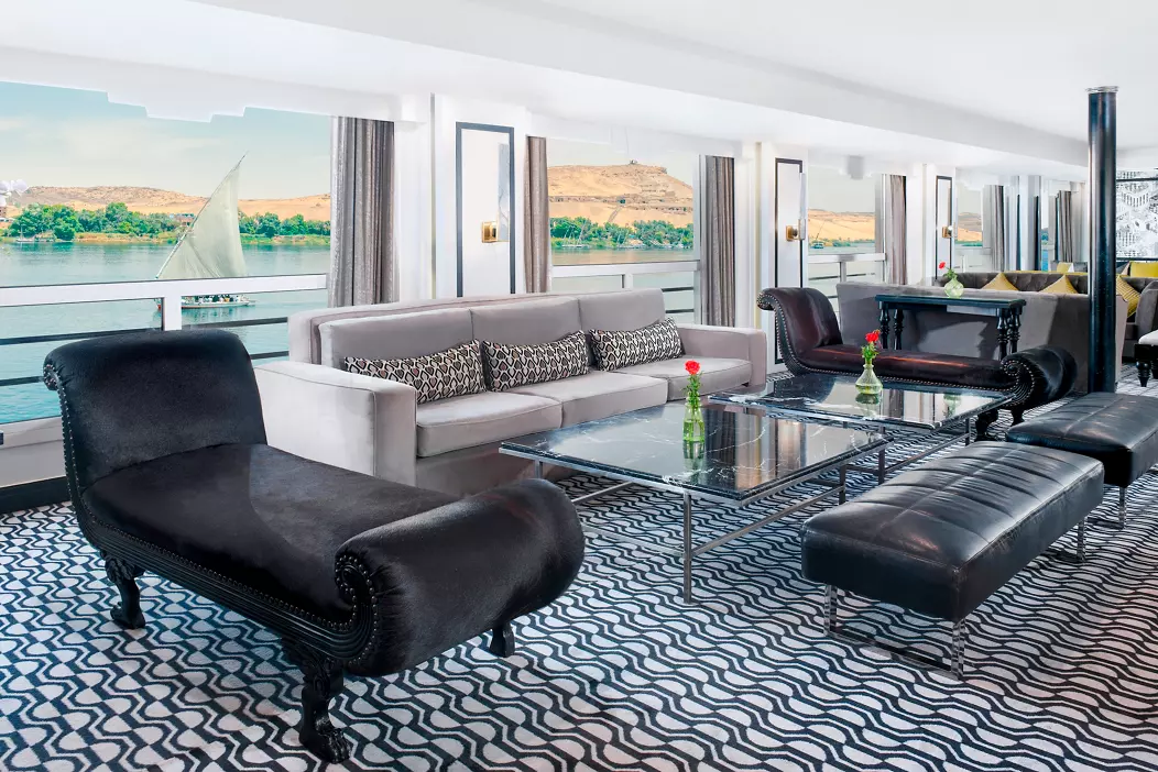 Lounge aboard the MS Mövenpick Hamees Nile cruise